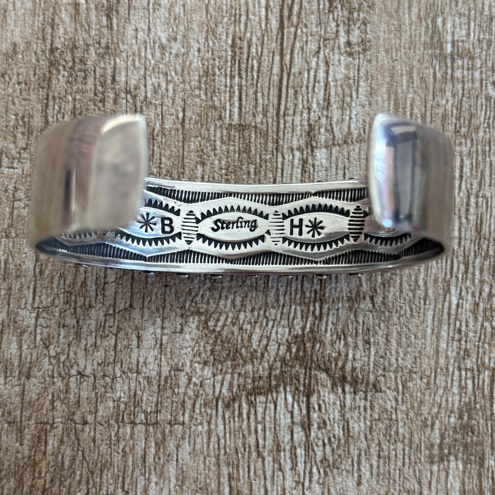 Mother of Pearl Navajo 3 Row Penny Dot Sterling Silver Cuff Bracelet - Picture 4 of 8